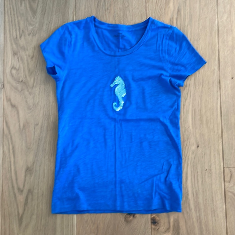 Jcrew blue seahorse sequin tee